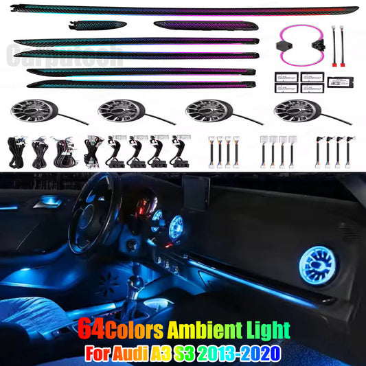 64 Colors Dynamic Ambient Light for Audi A3 S3 2013-2020 Car Interior Lighting Upgrade Accessories Air Vent Light