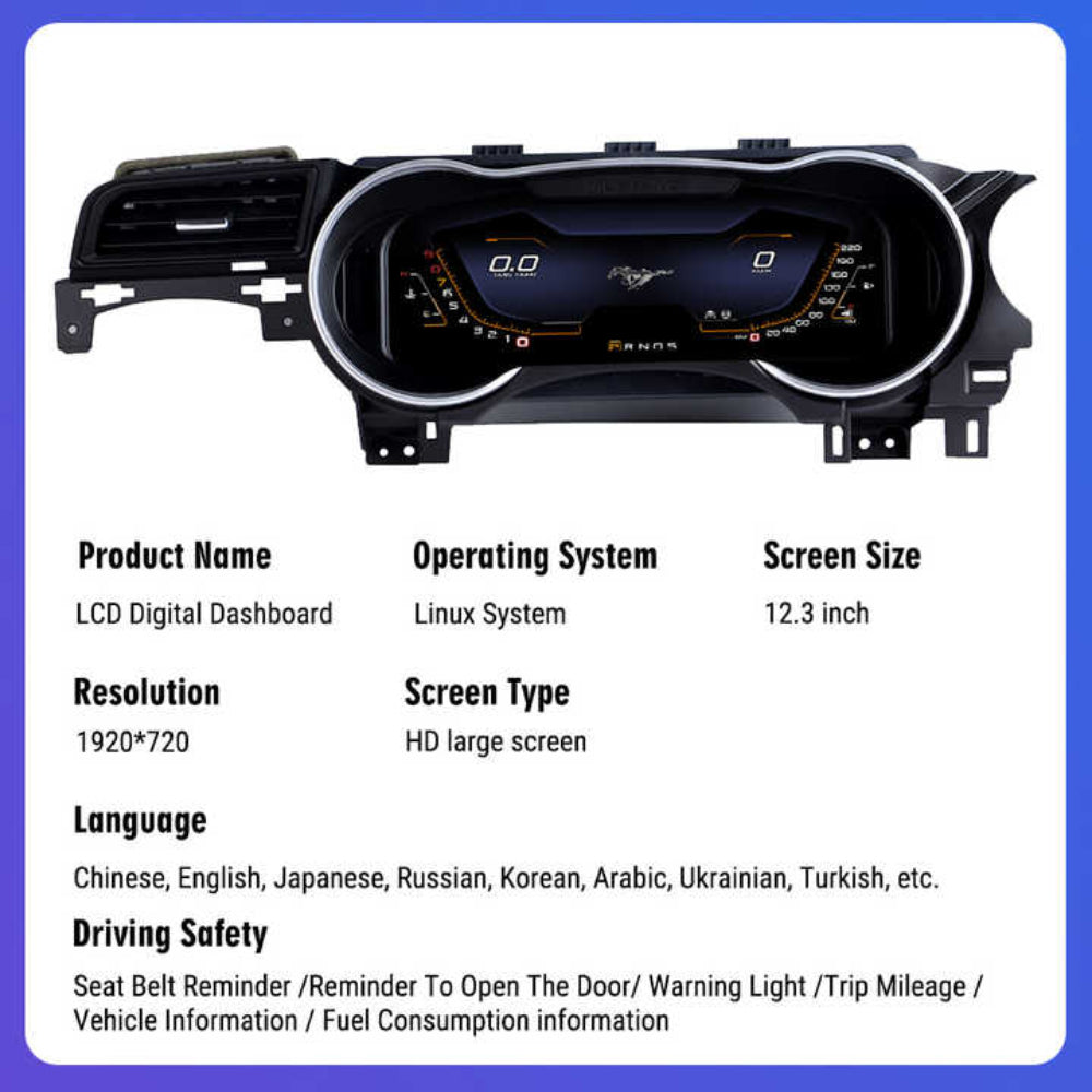 12.3" LCD Digital Dashboard Cluster For Ford Mustang 2012-2023 Car Panel Speedometer Virtual Cockpit