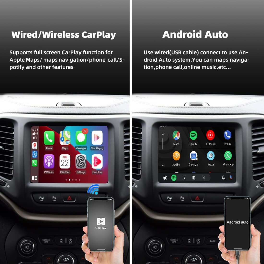 Carputech Wireless Apple CarPlay For Jeep Grand Cherokee XJ KL Wrangler 2014-2020 Compass Commander Car Play Android Auto Mirror