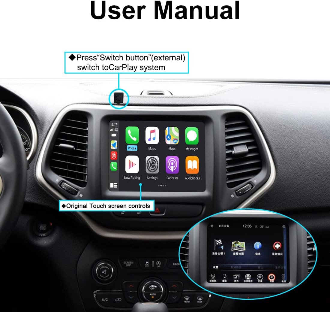 Carputech Wireless Apple CarPlay For Jeep Grand Cherokee XJ KL Wrangler 2014-2020 Compass Commander Car Play Android Auto Mirror