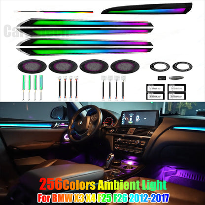 For BMW X3 X4 F25 F26 2012-2017 Upgrade 256 Colors Symphony Car Interior Ambient Lighting Air Vent Strip Accessories