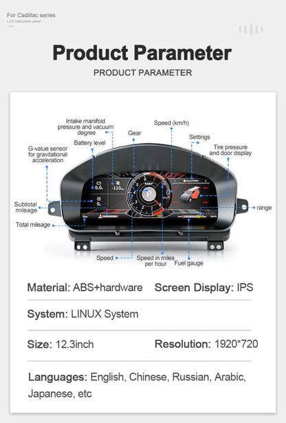 12.3" LCD Digital Dashboard Cluster For Cadillac Escalade 2006 - 2013 Car Panel Speedometer Virtual Cockpit