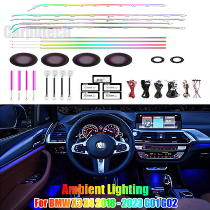 For BMW X3 X4 G01 G02 2018 - 2023 Ambient Lighting Upgrade Kit Interior LED Light Trim Accessories Atmosphere Lamp
