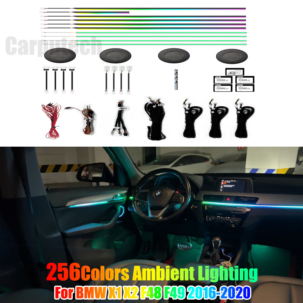 For BMW X1 X2 F48 F49 2016-2020 256 Colors Symphony LED Car Interior Ambient Lighting AirVent Strip Accessories Upgrade