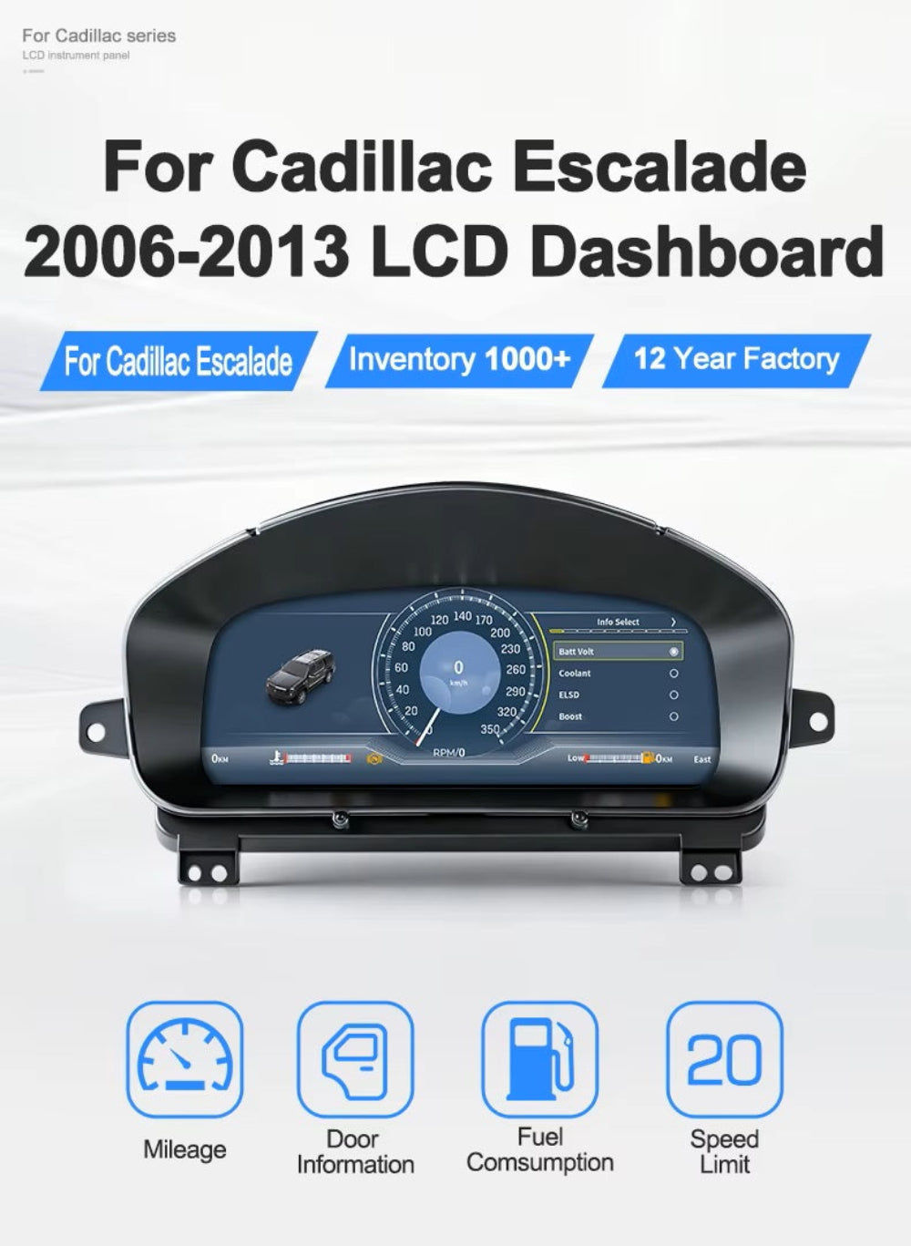 12.3" LCD Digital Dashboard Cluster For Cadillac Escalade 2006 - 2013 Car Panel Speedometer Virtual Cockpit