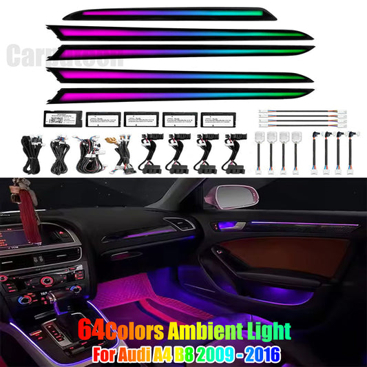 64 Colors Dynamic Ambient Light for Audi A4 B8 2009 - 2016 Interior LED Lighting Accessories Upgrade Atmosphere Light