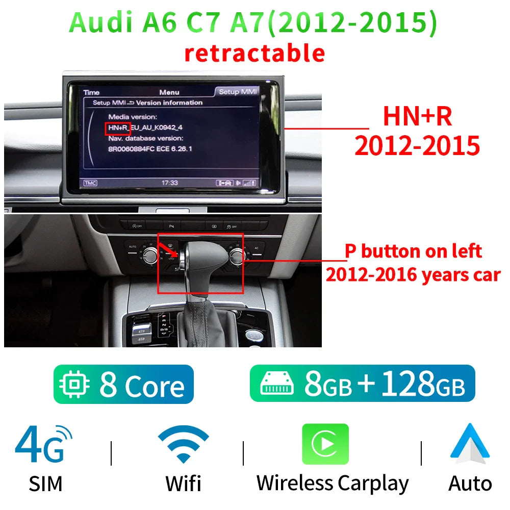 8 Core Android 13 System Car Multimedia Stereo For Audi A6 C7 A7 2012-2018 WIFI 4G 8+128GB RAM Carplay IPS Touch Screen GPS Navi