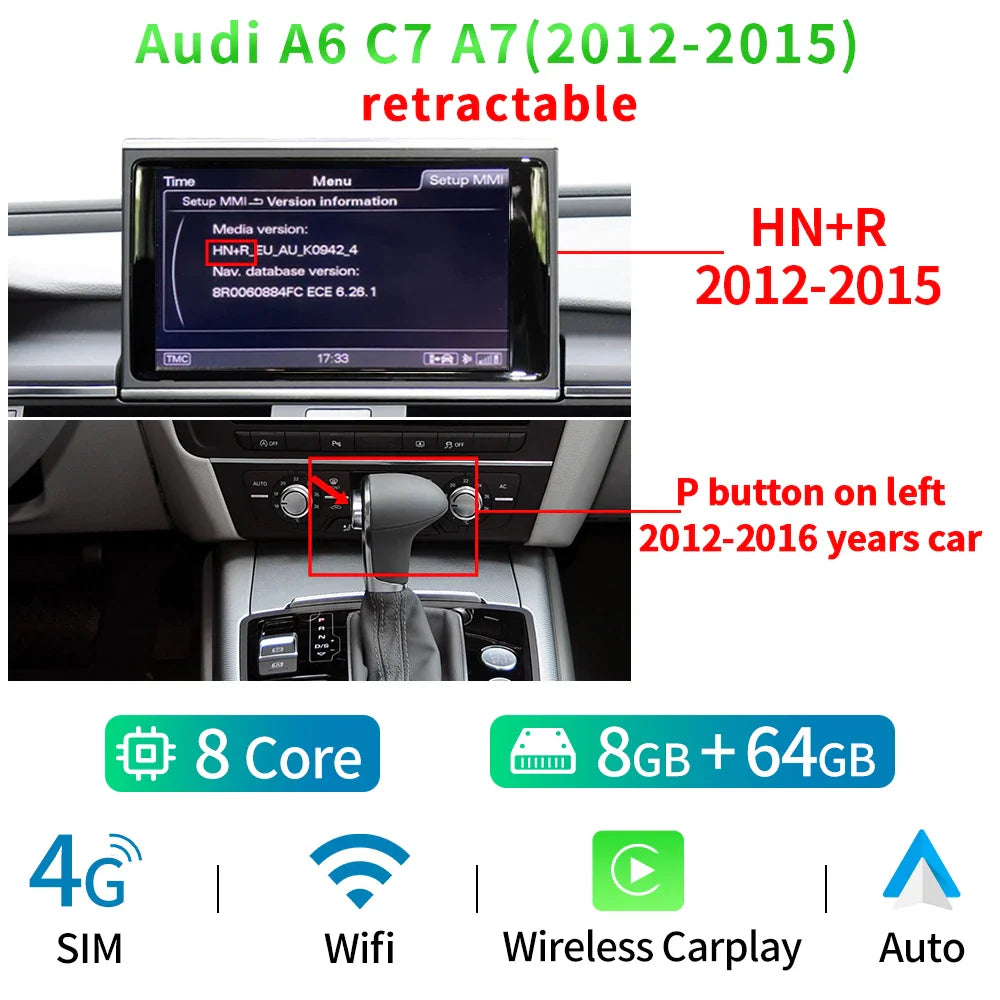 8 Core Android 13 System Car Multimedia Stereo For Audi A6 C7 A7 2012-2018 WIFI 4G 8+128GB RAM Carplay IPS Touch Screen GPS Navi