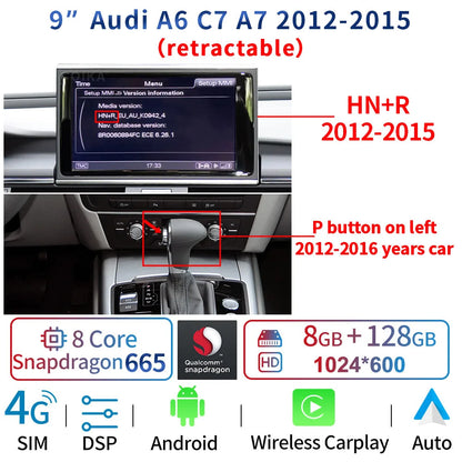 8 Core Android 13 System Car Multimedia Stereo For Audi A6 C7 A7 2012-2018 WIFI 4G 8+128GB RAM Carplay IPS Touch Screen GPS Navi