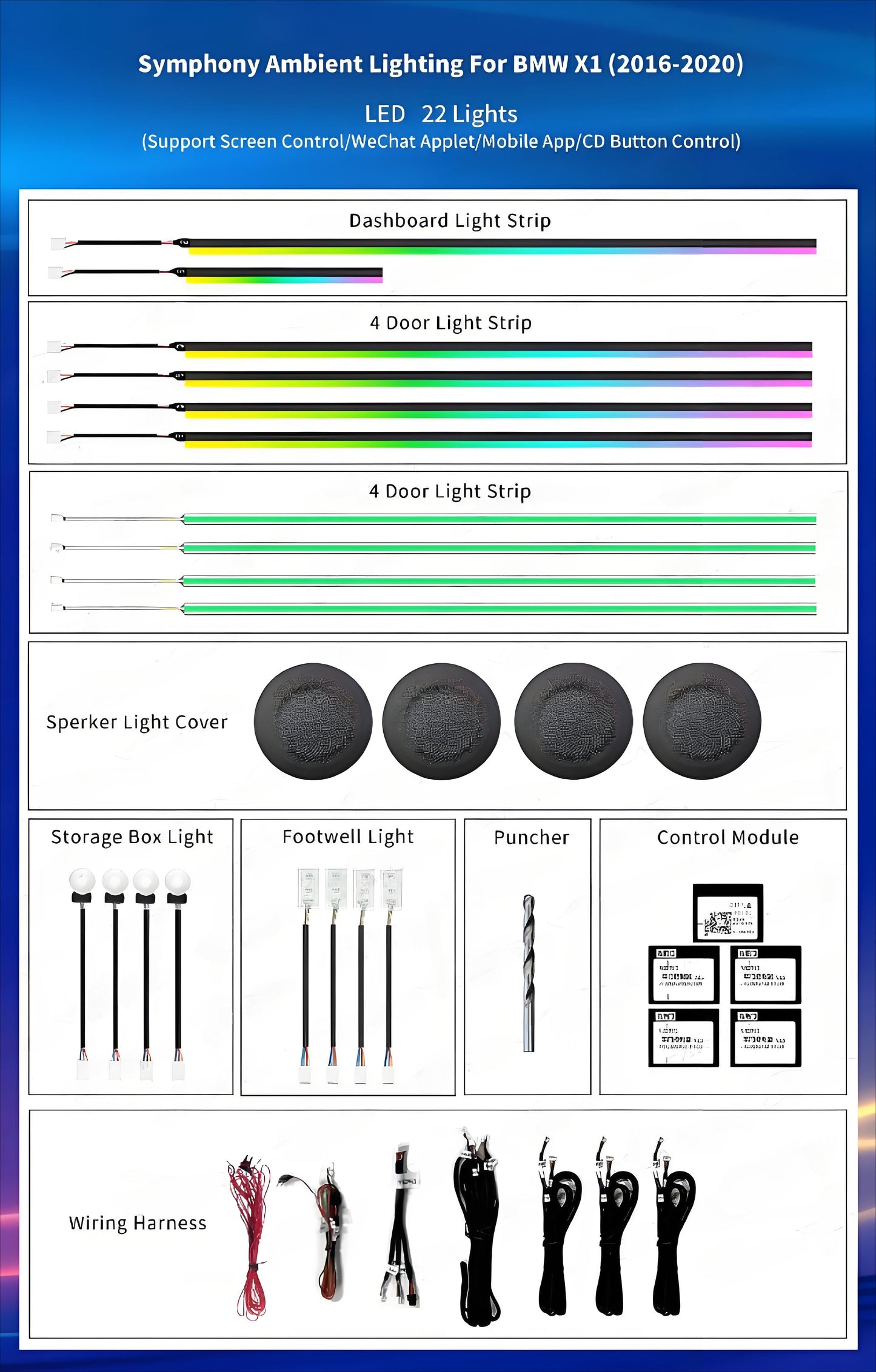 For BMW X1 X2 F48 F49 2016-2020 256 Colors Symphony LED Car Interior Ambient Lighting AirVent Strip Accessories Upgrade