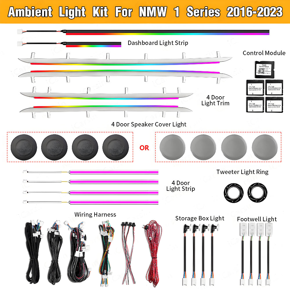 64 Colors Dynamic Ambient Lighting for BMW 1 Series 2016-2023 Interior Lighting Upgrade Accessories