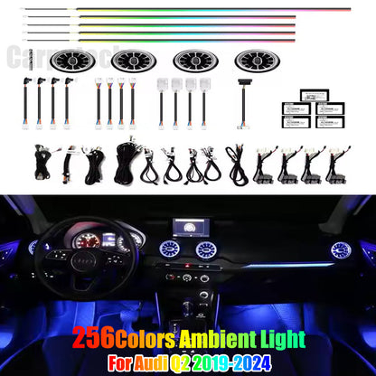 Upgrade 256 Colors Symphony or RGB Led Car Interior Ambient Lighting Decoration for Audi Q2 2019-2024 Atmosphere Strip Accessories