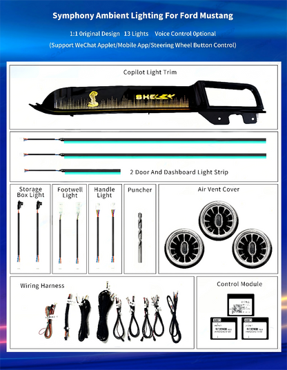Upgrade Symphony LED Car Interior Ambient Lighting for Ford Mustang 2015-2023 Decoration Accessories