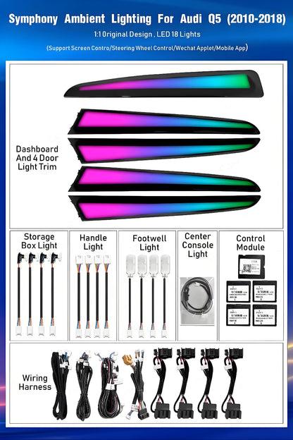 Upgrade 256 Colors Symphony Led Car Interior Ambient Lighting Decoration for Audi Q5 2010-2017 Atmosphere Strip Accessories