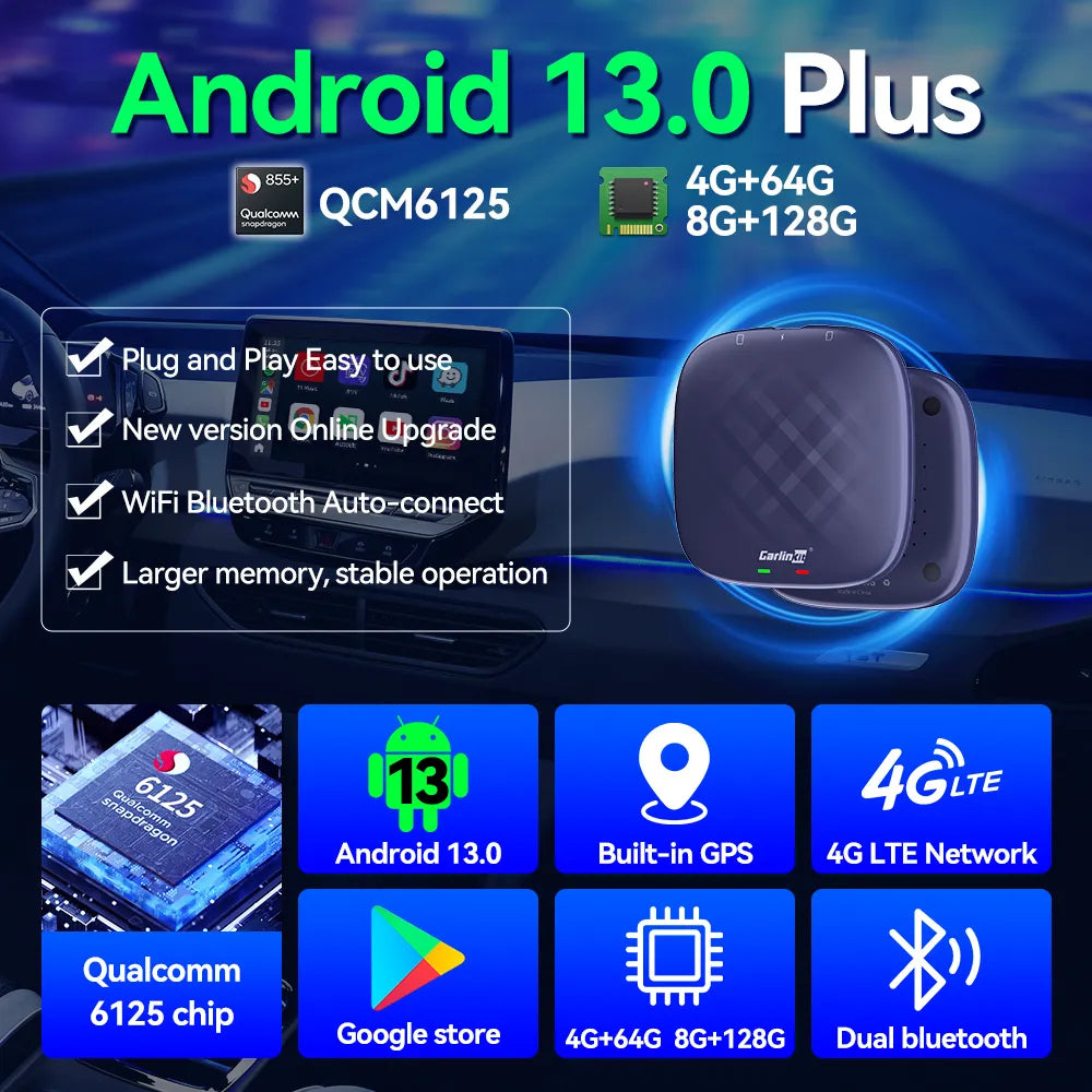 Android 13 Carplay Tv Box, Carplay AI BOX 4+64G,QCM6125 ,Android Auto  Wireless Apple Carplay Ios16,Support Iptv Netflix  With Hdmi Output  