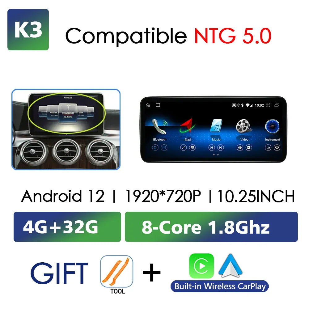 Android 13 Wireless CarPlay For Mercedes Benz C Class W205 2014-2018 Car Multimedia Navigation Radio GPS SWC DSP 4G WiFi