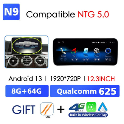 Android 13 Wireless CarPlay For Mercedes Benz C Class W205 2014-2018 Car Multimedia Navigation Radio GPS SWC DSP 4G WiFi