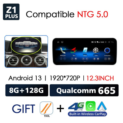 Android 13 Wireless CarPlay For Mercedes Benz C Class W205 2014-2018 Car Multimedia Navigation Radio GPS SWC DSP 4G WiFi