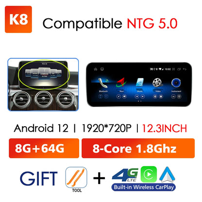 Android 13 Wireless CarPlay For Mercedes Benz C Class W205 2014-2018 Car Multimedia Navigation Radio GPS SWC DSP 4G WiFi