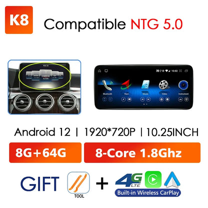 Android 13 Wireless CarPlay For Mercedes Benz C Class W205 2014-2018 Car Multimedia Navigation Radio GPS SWC DSP 4G WiFi