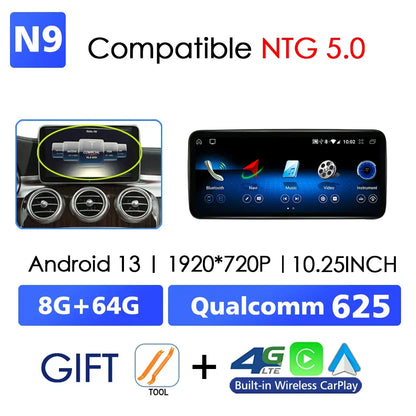 Android 13 Wireless CarPlay For Mercedes Benz C Class W205 2014-2018 Car Multimedia Navigation Radio GPS SWC DSP 4G WiFi