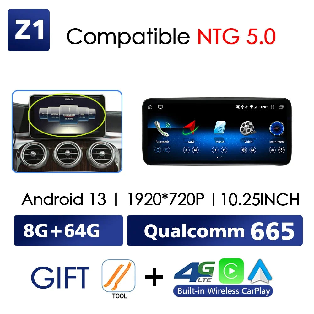 Android 13 Wireless CarPlay For Mercedes Benz C Class W205 2014-2018 Car Multimedia Navigation Radio GPS SWC DSP 4G WiFi