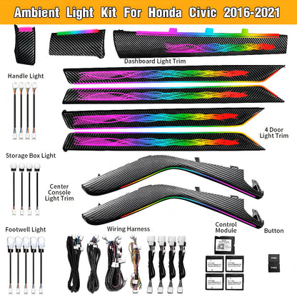 Upgrade Symphony Led Car Interior Ambient Lighting for Honda Civic 10th Gen 2016-2021 Atmosphere Strip Accessories
