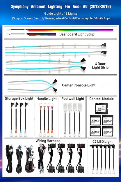 Upgrade 256 Colors Symphony Led Car Interior Ambient Light Decoration for Audi A6/S6/RS6 C7 2011-2018 Trim Accessories