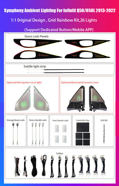 Car Interior Ambient Lighting for Infiniti Q50/Q50L 2013-2022 original style modification