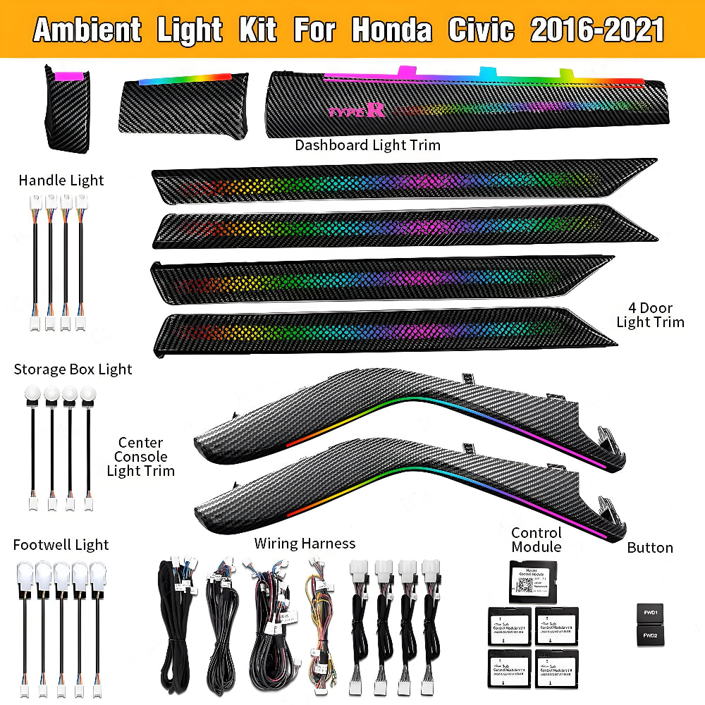 Upgrade Symphony Led Car Interior Ambient Lighting for Honda Civic 10th Gen 2016-2021 Atmosphere Strip Accessories
