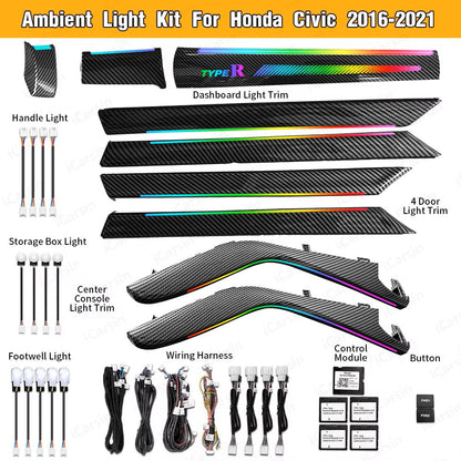 Upgrade Symphony Led Car Interior Ambient Lighting for Honda Civic 10th Gen 2016-2021 Atmosphere Strip Accessories
