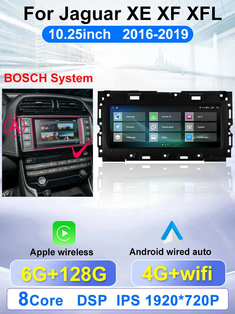 Dual System Android Car Radio Multimedia Player For Jaguar XE, XF, XFL Stereo 2016-2019 GPS Navigation, Carplay, WIFI, Main Unit