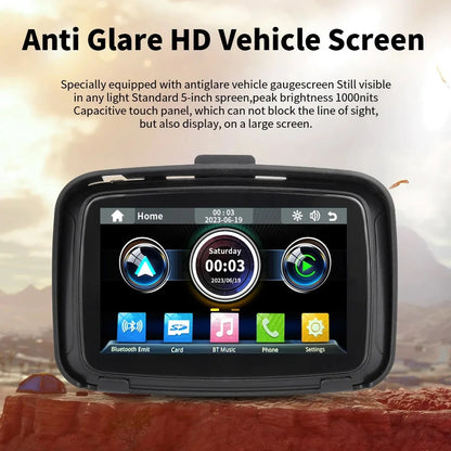 5 inch Motorcycle Wireless Apple Carplay Android Auto Portable Navigation GPS Screen IPX7 Motorcycle Waterproof Display