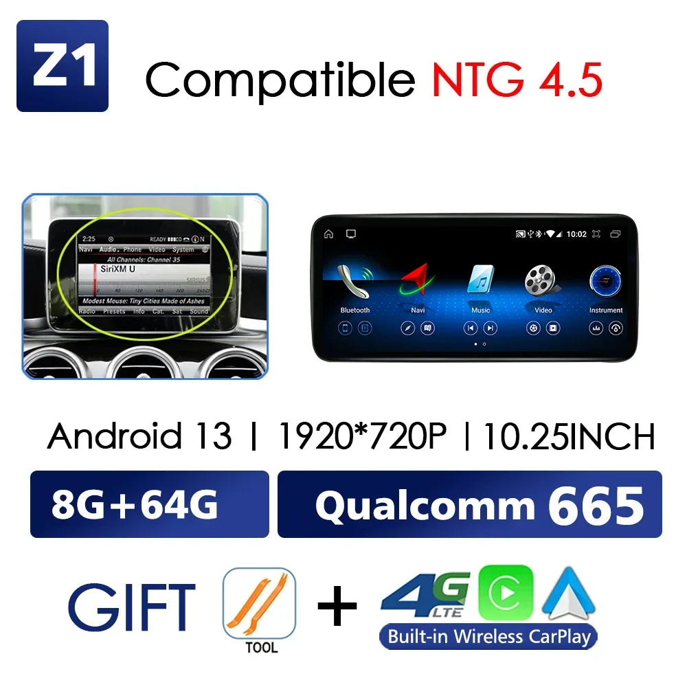 For Mercedes Benz C Class W204 W205 2007-2018 Android 13 Wireless CarPlay Qualcomm 665 Multimedia Intelligent Player GPS DSP Car Radio