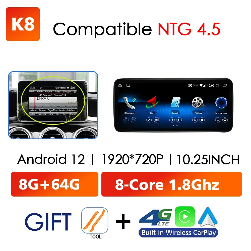 For Mercedes Benz C Class W204 W205 2007-2018 Android 13 Wireless CarPlay Qualcomm 665 Multimedia Intelligent Player GPS DSP Car Radio