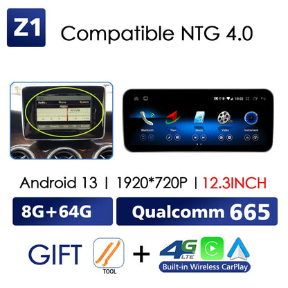 For Mercedes Benz C Class W204 W205 2007-2018 Android 13 Wireless CarPlay Qualcomm 665 Multimedia Intelligent Player GPS DSP Car Radio