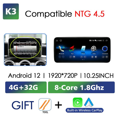 For Mercedes Benz C Class W204 W205 2007-2018 Android 13 Wireless CarPlay Qualcomm 665 Multimedia Intelligent Player GPS DSP Car Radio