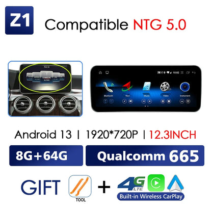 For Mercedes Benz C Class W204 W205 2007-2018 Android 13 Wireless CarPlay Qualcomm 665 Multimedia Intelligent Player GPS DSP Car Radio