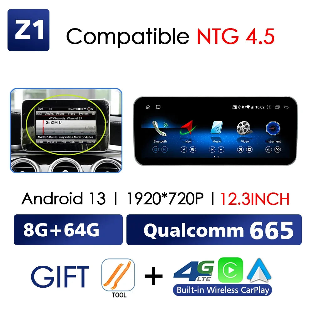 For Mercedes Benz C Class W204 W205 2007-2018 Android 13 Wireless CarPlay Qualcomm 665 Multimedia Intelligent Player GPS DSP Car Radio