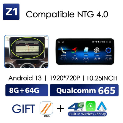 For Mercedes Benz C Class W204 W205 2007-2018 Android 13 Wireless CarPlay Qualcomm 665 Multimedia Intelligent Player GPS DSP Car Radio