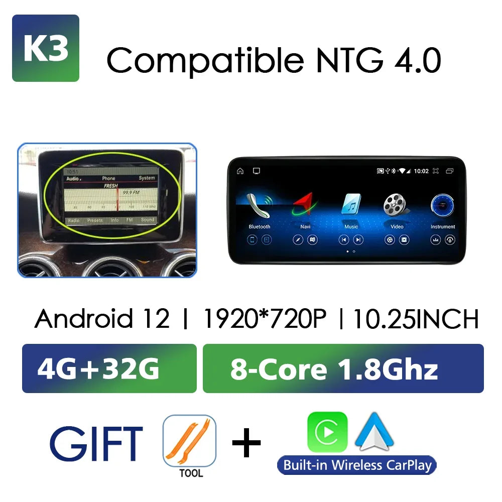 For Mercedes Benz C Class W204 W205 2007-2018 Android 13 Wireless CarPlay Qualcomm 665 Multimedia Intelligent Player GPS DSP Car Radio