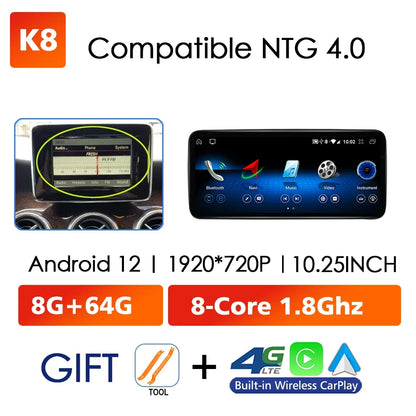 For Mercedes Benz C Class W204 W205 2007-2018 Android 13 Wireless CarPlay Qualcomm 665 Multimedia Intelligent Player GPS DSP Car Radio