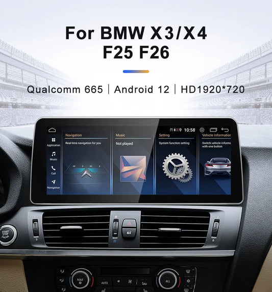 For BMW F25 F26  Snapdragon665 12.3inch Wireless CarPlay Android AUTO Car Multimedia System Head Unit Radio Bluetooth GPS Navi