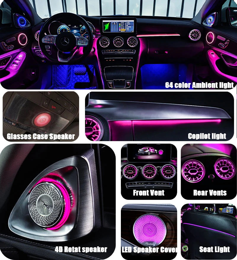64 Colors Premium Car Interior Ambient Lights for Mercedes Benz C-class W205/ GLC X253 2015-2021 Dream Color Car Atmosphere Lamp