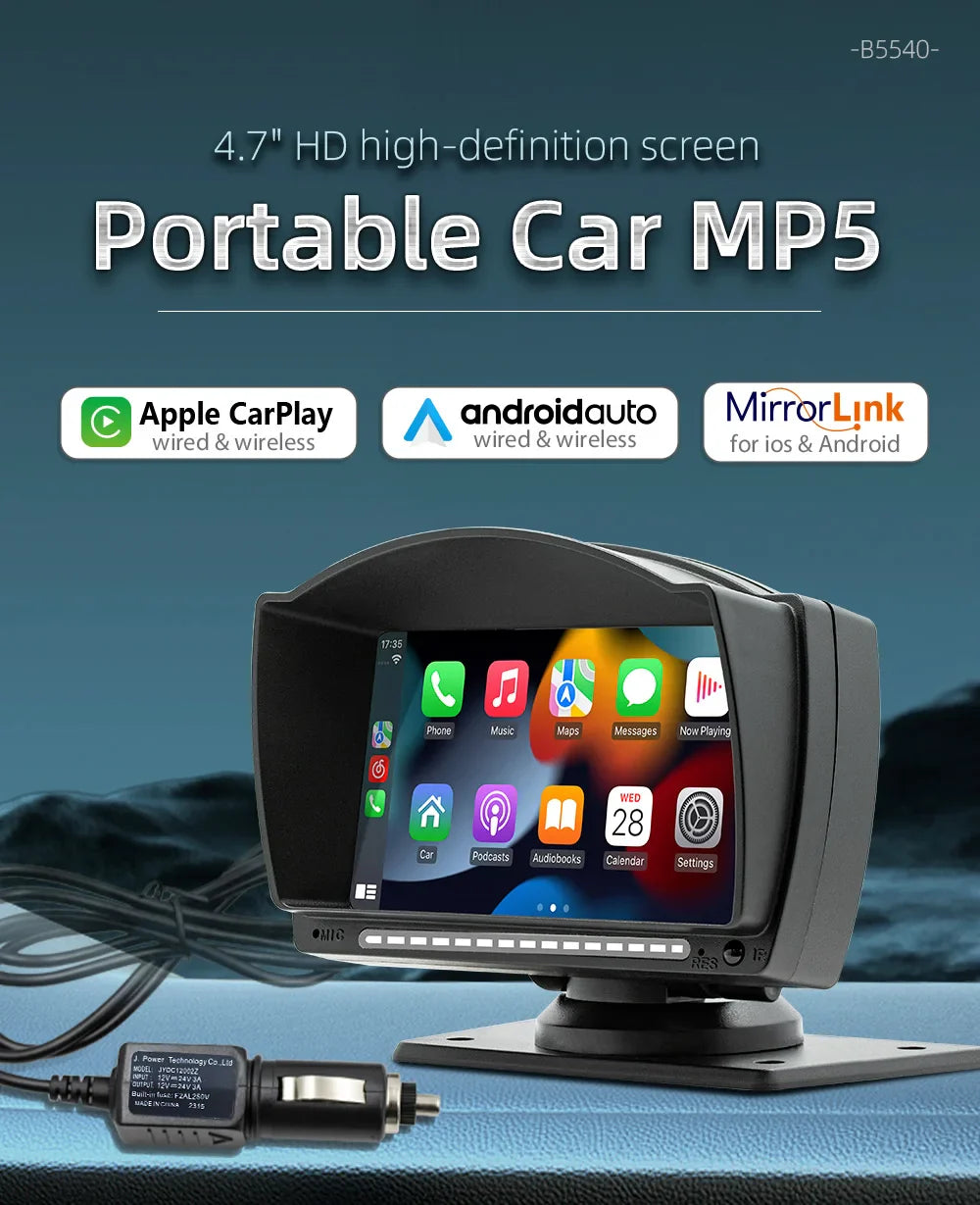 New 4.7-inch HD portable car MP5  Wireless carplay+ Android Auto Driving recorder Car Bluetooth MP5 player B5540 radio