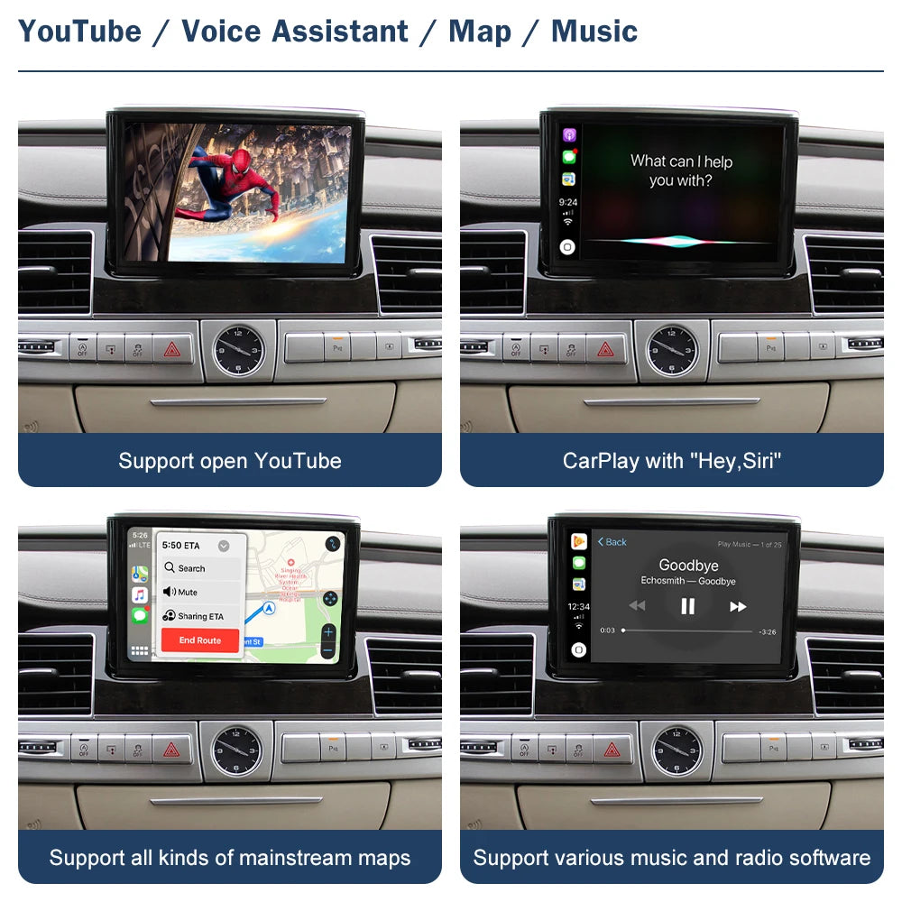 Wireless CarPlay Android Auto Interface for Audi A8/S8 2009-2018, with AirPlay Mirror Link Car Play Functions