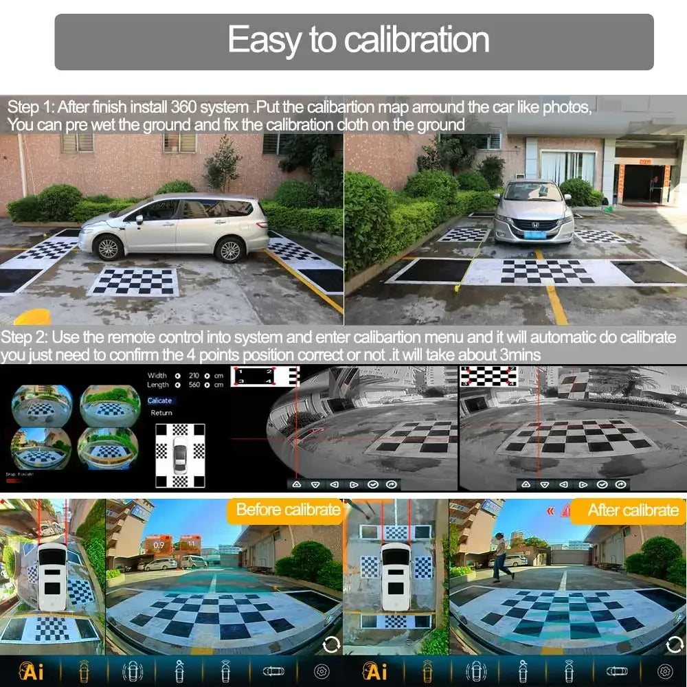 Carputech 360 degree panoramic view HD 1080P AI Intelligent Object Recognition Reminder 3D Bird Eye View Car Camera System