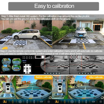 Carputech 360 degree panoramic view HD 1080P AI Intelligent Object Recognition Reminder 3D Bird Eye View Car Camera System