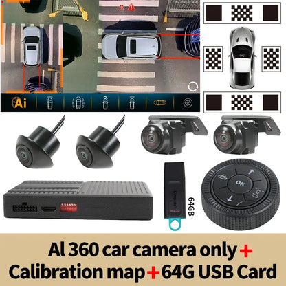 Carputech 360 degree panoramic view HD 1080P AI Intelligent Object Recognition Reminder 3D Bird Eye View Car Camera System