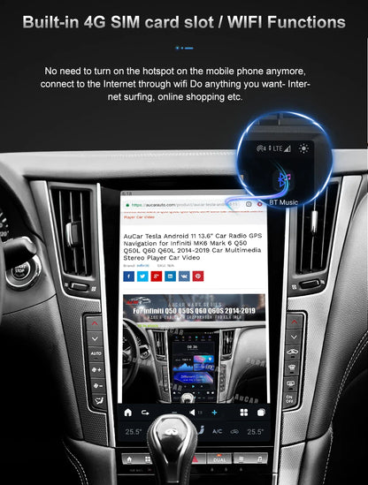 13.6" Qualcomm For Infiniti Q50 Q50S 2014-2019 Car Radio Stereo Carplay Upgrade Tesla Style Screen Android Auto GPS Navigation Multimedia Player